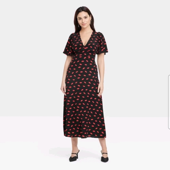 a new day Dresses & Skirts - a new day Black and Red Lips Dress NWOT